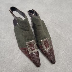 OLIVIA ROSE TAL pointed suede croc bling heels 9